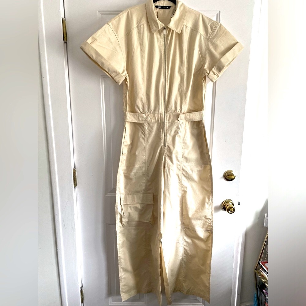 Zara Cream Short Sleeve Jumpsuit